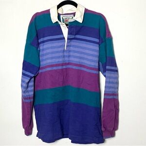 Vintage Thatcher & Cross Long Sleeve Rugby Shirt Size Large Made In USA